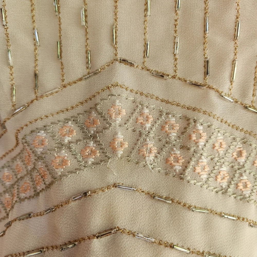 Free People Boho Flapper Shift Beaded Embroidered Backless Mini Dress - Cream - Picture 10 of 15